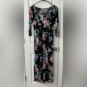 Pink Lily Floral Dress with 3/4 Sleeves